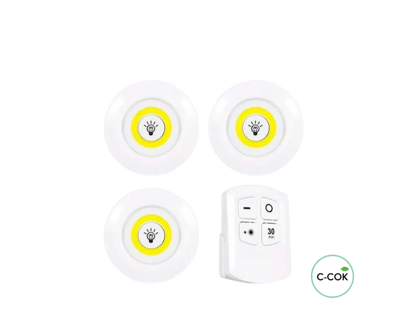 Luminária Kit 3 Lâmpada Led Spot Sem Fio Controle Remoto - ccok